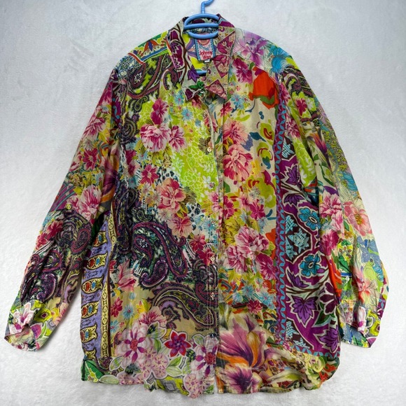 Johnny Was Tops - Johnny Was Floral Button Down Blouse Bohemian Colorful Petite XXL